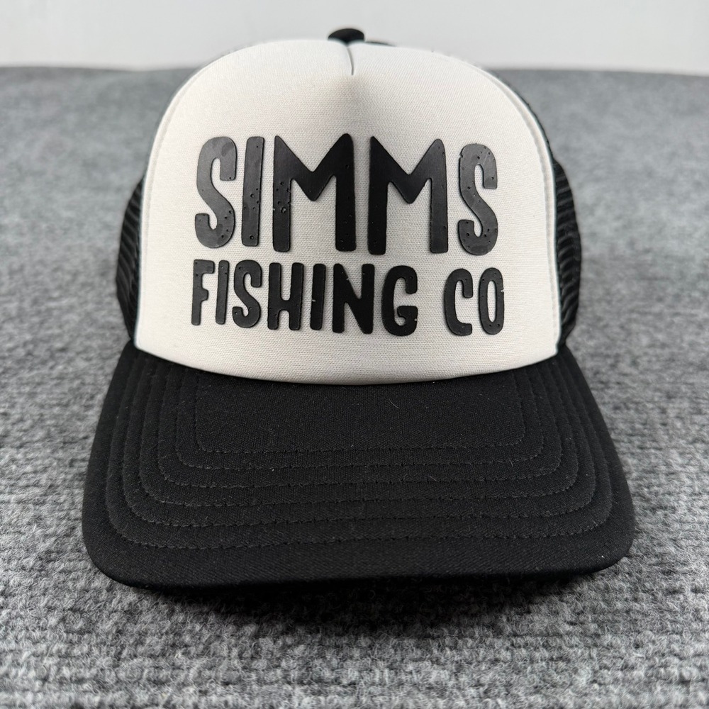 Simms Trucker Hat Mens OSFA Black White Fishing Co Mesh Snapback Cap